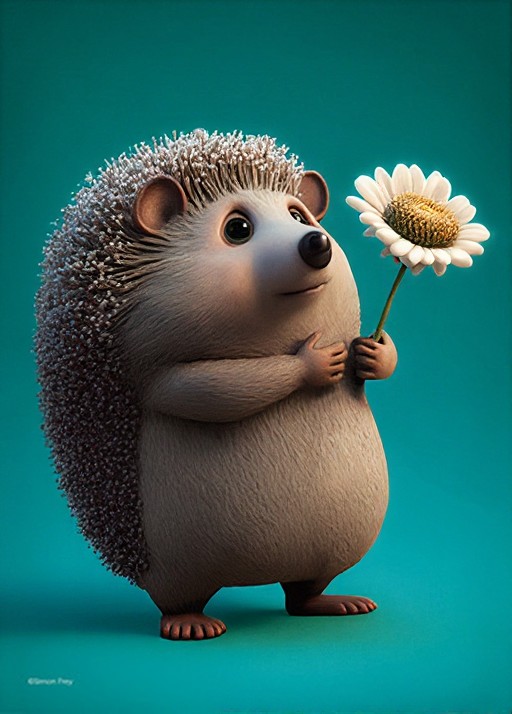 Gefühlstiere-Karte: ein Igel hält eine Blume.